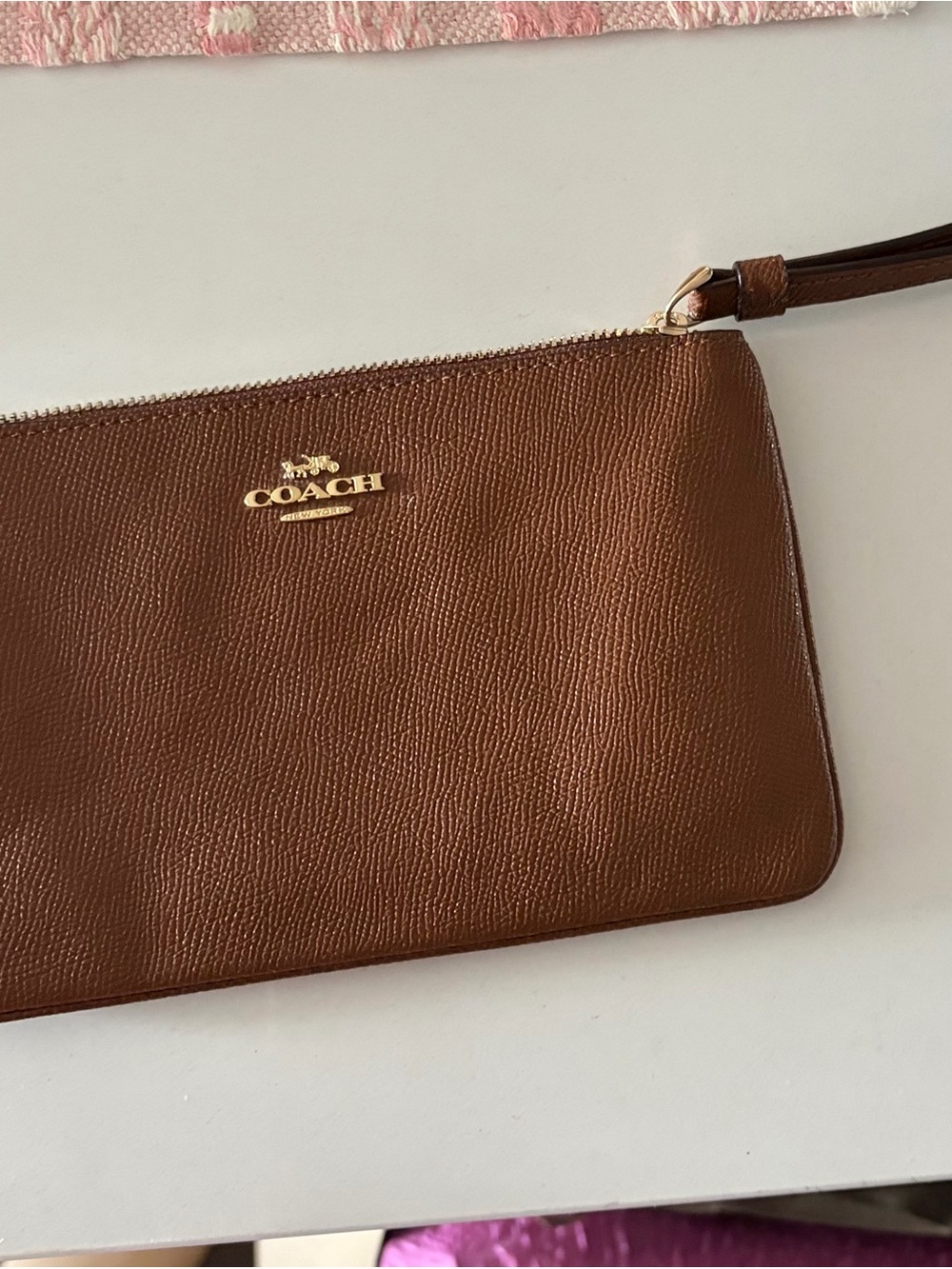 Coach Brown Leather Wristlet with Gold Hardware